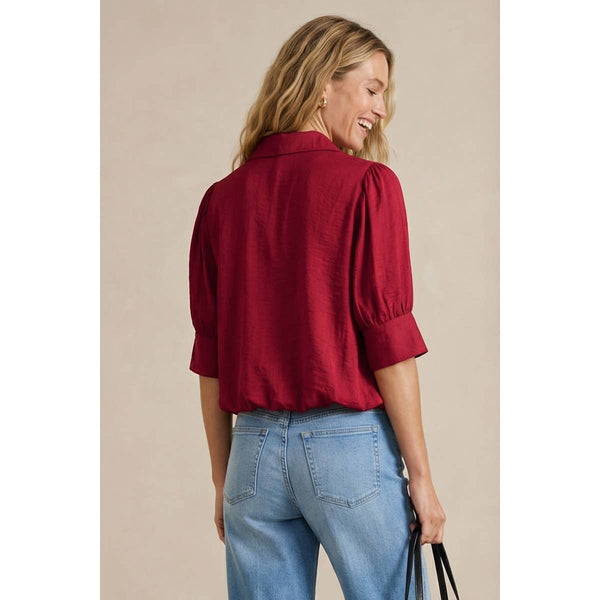 Half Sleeve Hi-lo Bubble Hem Blouse: Navy / S