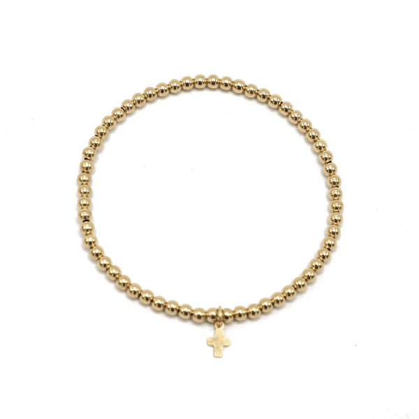 3mm Gold Filled Karma Waterproof Bracelet with Luxe Cross: 7 inch