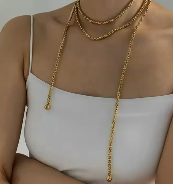 Lariat Rope Tassel Wrap Necklace - Gold