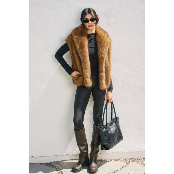 Snow Angel Collared Furry Vest: Lt Brown