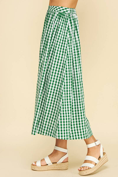 Gingham Button Down Skirt - Green