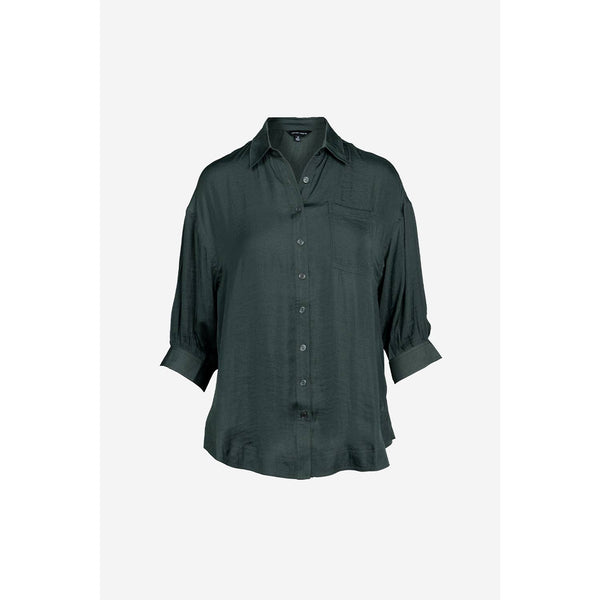 Oversized 3/4 Sleeve Button Up Blouse: Off White / M