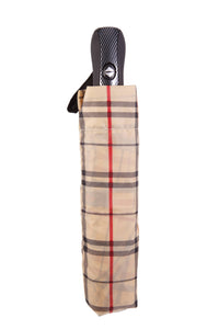 Mini Folding Umbrella: Tan Tartan