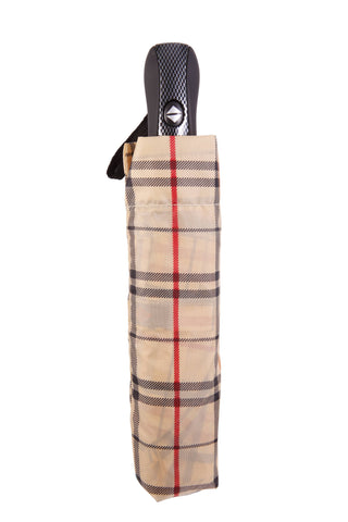 Mini Folding Umbrella: Tan Tartan
