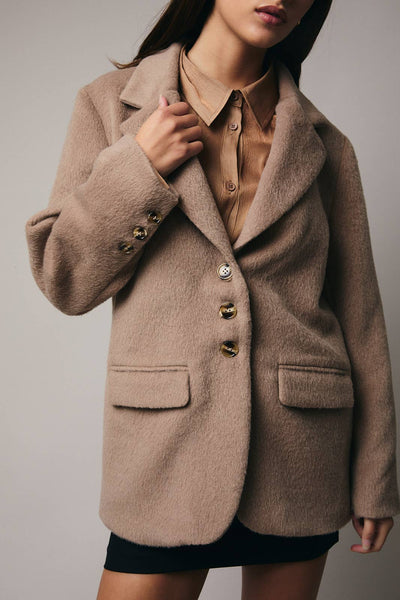 Long Sleeve Button Down Blazer: Mocha