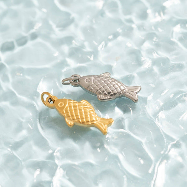 18K Gold PVD Stainless Steel Fish Charm: Gold