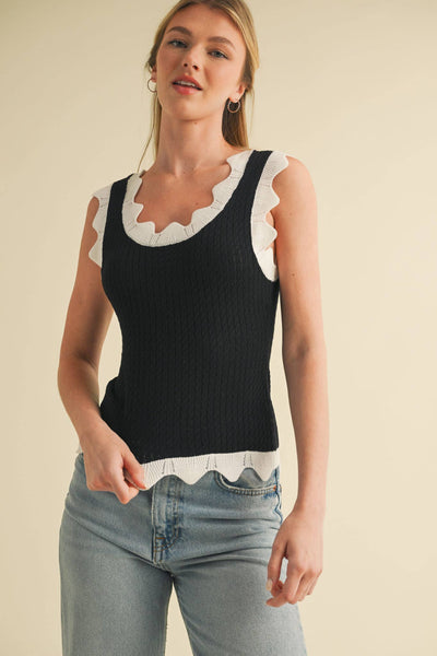 Scalloped Knit Sweater Tank - Blue & Lilac