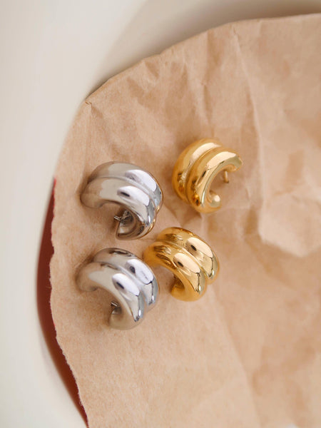 Emma Non-Tarnish Double C-Hoop Earring: Silver