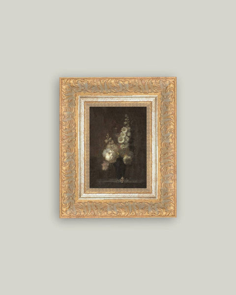 Hollyhock Bouquet Framed Antique Art: 7x9