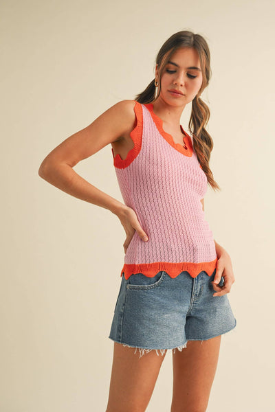 Scalloped Knit Sweater Tank - Blue & Lilac
