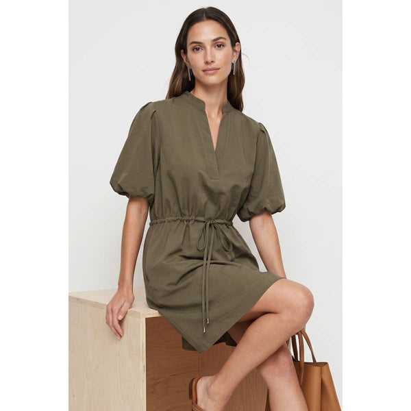 Puff Sleeve Cinched Waist Mini Dress: Navy / S