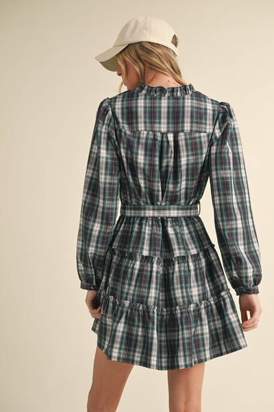 Plaid Mini Dress with Ruffle Trim
