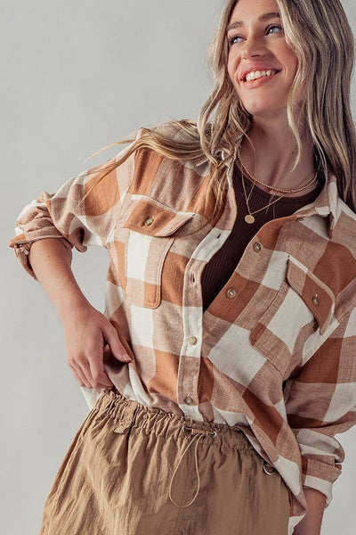 PLAID FLANNEL BUTTON DOWN SHIRT : BLACK / S-2/M-2/L-2