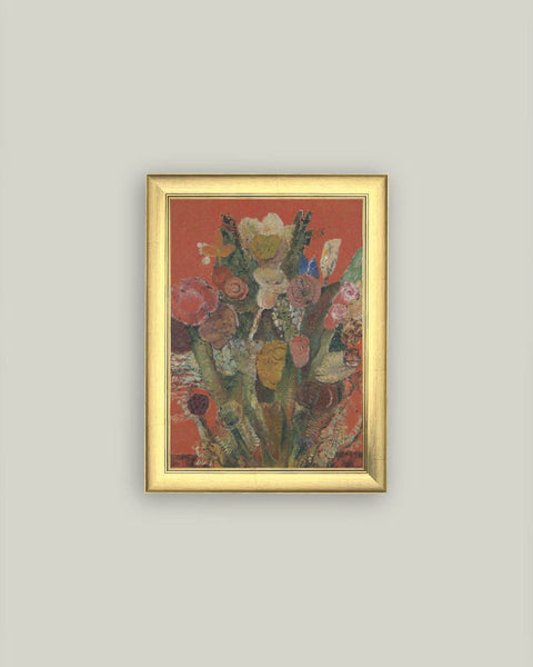 Eccentric Bouquet Framed Antique Art: 6x8