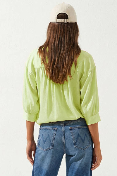 Oversized 3/4 Sleeve Button Up Blouse: Navy / S