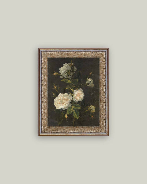 Moody Still Life Rose Framed Antique Art: 12x16
