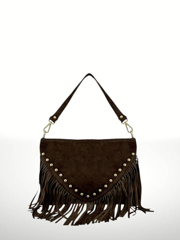 Suede Leather Shoulder Bag: Cafe