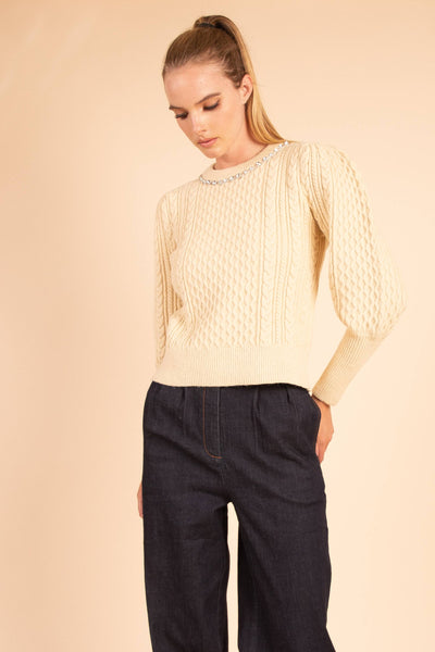 Accent Neck Cable Knit Sweater