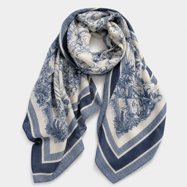 Oversized Wrap Scarf Shawl: Blue Toile