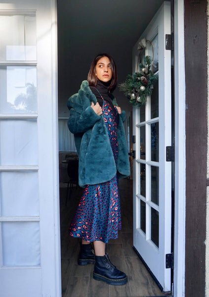 Retro Super Soft Faux Fur Coat: Vintage Pine / M