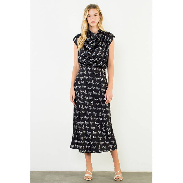Satin Horse Print Skirt & Top Set: Brown