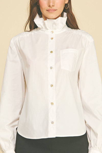 Ruffled High-neck Button Down Shirt: Off White