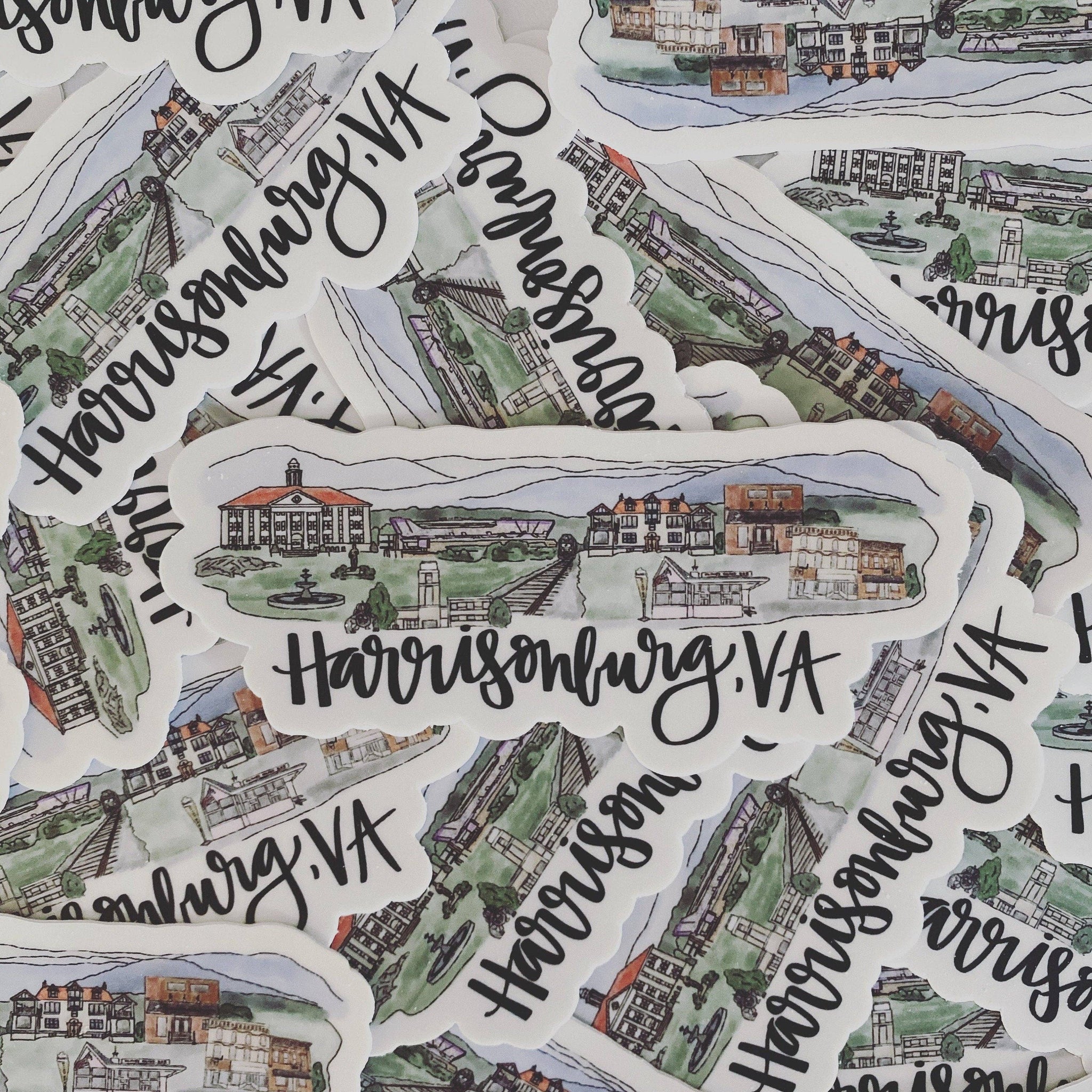Harrisonburg, Virginia Skyline Sticker - Large 5inx2in