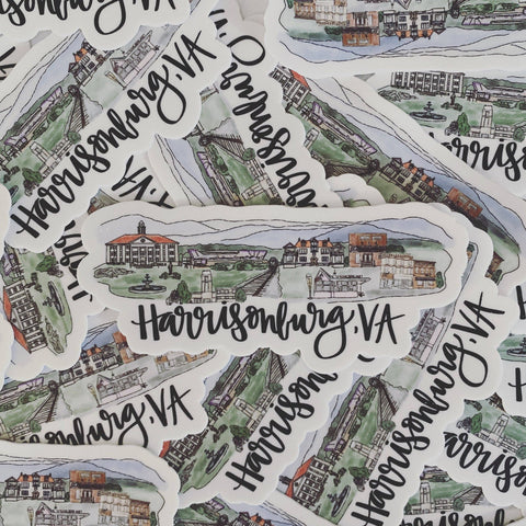 Harrisonburg, Virginia Skyline Sticker - Large 5inx2in