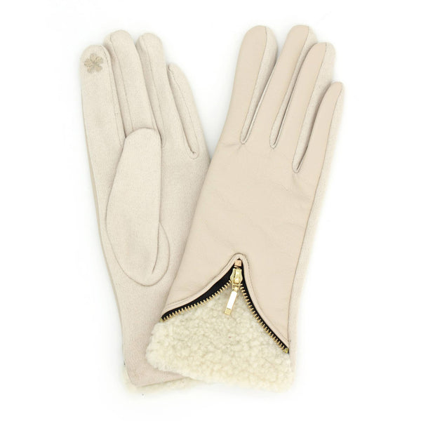 Zipper Detail Faux Leather Touchscreen Gloves: Black