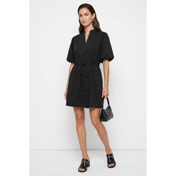 Puff Sleeve Cinched Waist Mini Dress: Navy / S