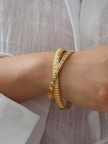 Non-Tarnish CZ Cuff Bracelet: Gold