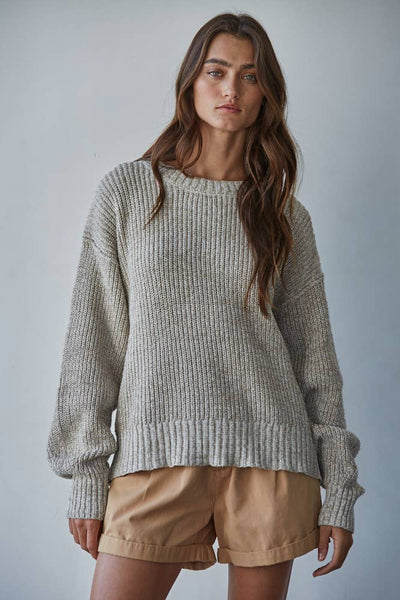 Knit Sweater Cotton Ribbed High Mock Neck Top: Taupe