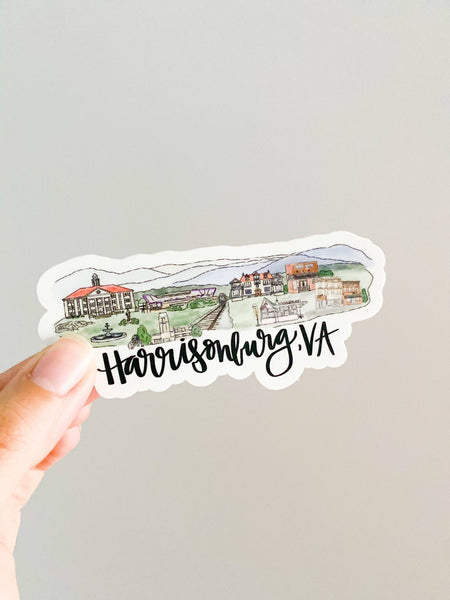 Harrisonburg, Virginia Skyline Sticker - Large 5inx2in