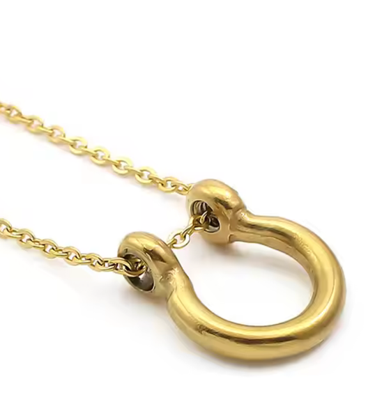 Horse Bit Horse Shoe Steel Stirup Chain Necklace: Yellow Gold