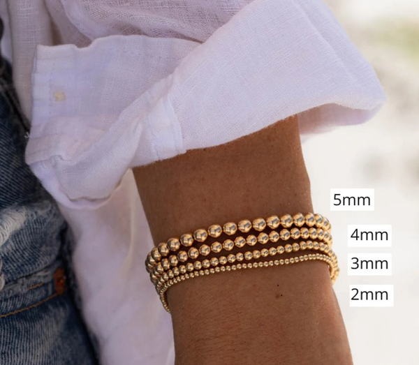 Gold Beads Bracelets- 14K Gold Steel Bead Stretch Bracelets: Yellow Gold / 6mm