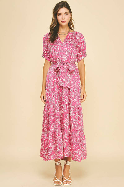 DAMASK PRINT TIERED MAXI DRESS - 6132DA: DEEP BLUE / S