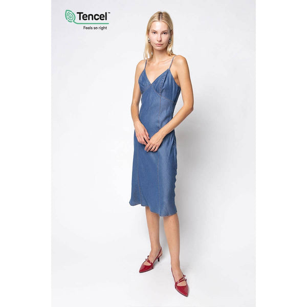 Midi Denim Dress With Contrast Stitching