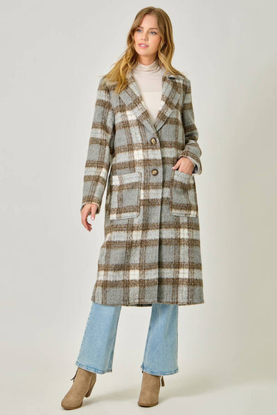 Plaid Long Coat: Mocha/Navy