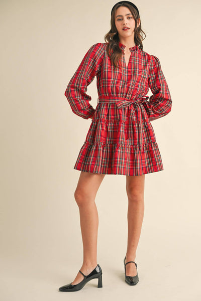 Plaid Mini Dress with Ruffle Trim
