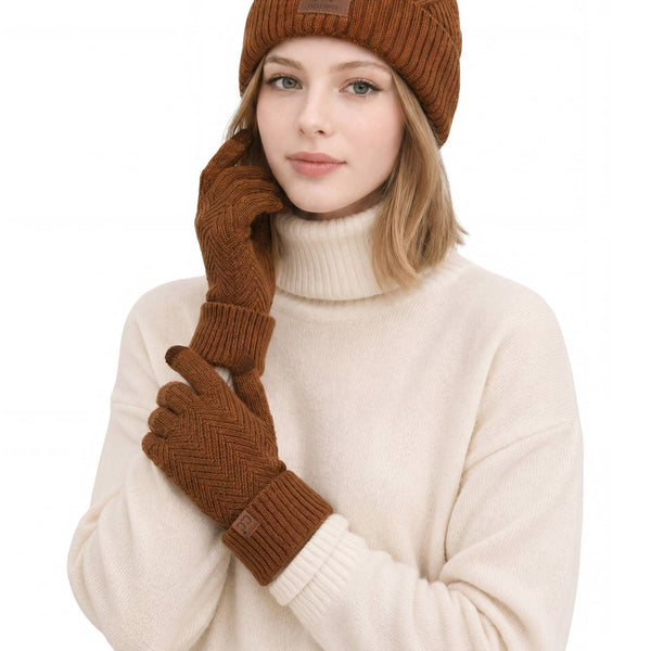 C.C Diagonal Pattern Striped Winter Gloves: Taupe