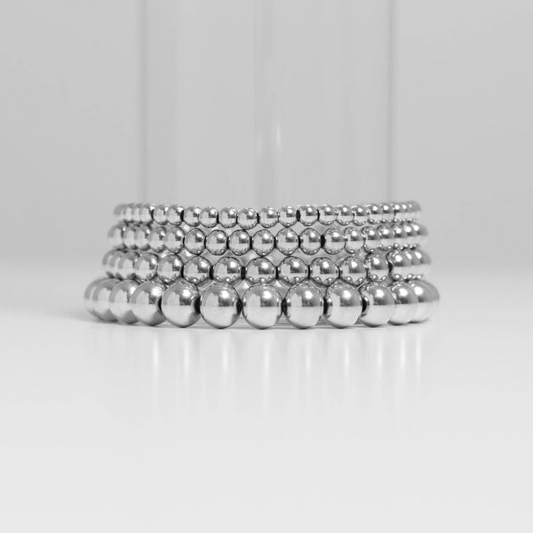 Waterproof Silver Bead Stretch Bracelet: 5mm