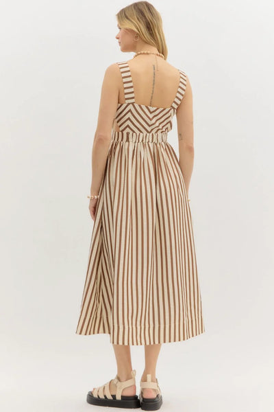 Savannah Stripe Button-Front Midi Dress - Mocha & Cream