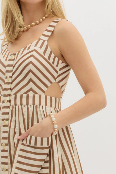 Savannah Stripe Button-Front Midi Dress - Mocha & Cream
