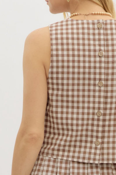 Gingham Sleeveless Top and Midi Skirt Set