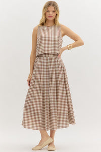 Gingham Sleeveless Top and Midi Skirt Set