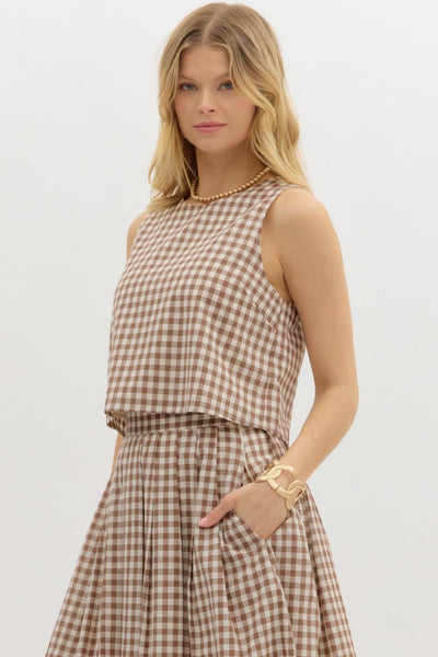 Gingham Sleeveless Top and Midi Skirt Set