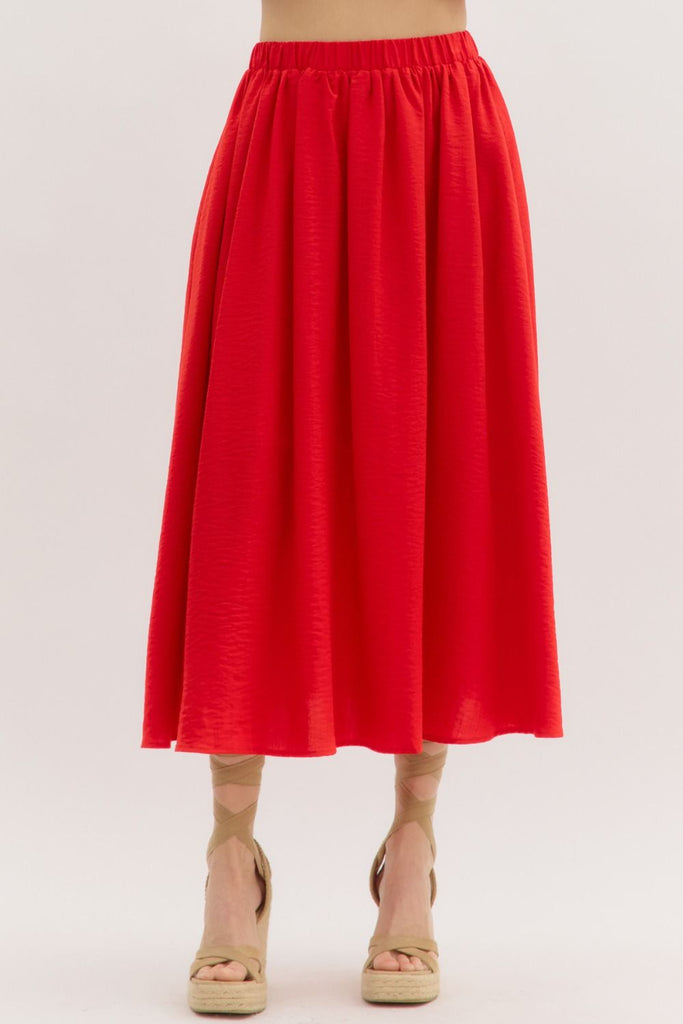 Sleeveless Bubble Hem Blouse & Midi Skirt Set - RED