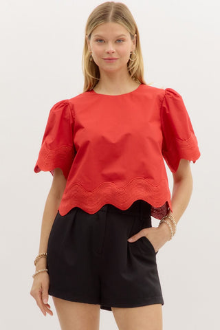 Scalloped Puff Sleeve Blouse