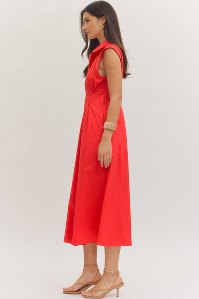 Sleeveless Midi Zip Dress - Red