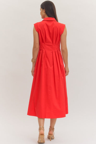 Sleeveless Midi Zip Dress - Red